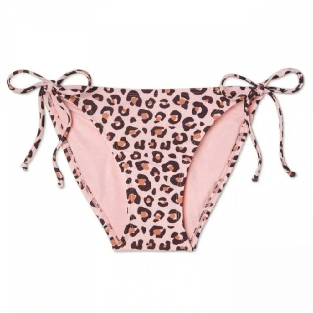 XHILARATION String Bikini Bottom Women's S Cheeky Hipster Pink Leopard Side Ties